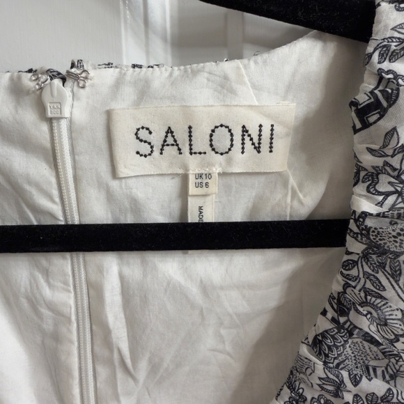 Saloni Misha Sleeveless Gret and White Toile Print Mini Sundress US 6 / UK 10 - Picture 9 of 9